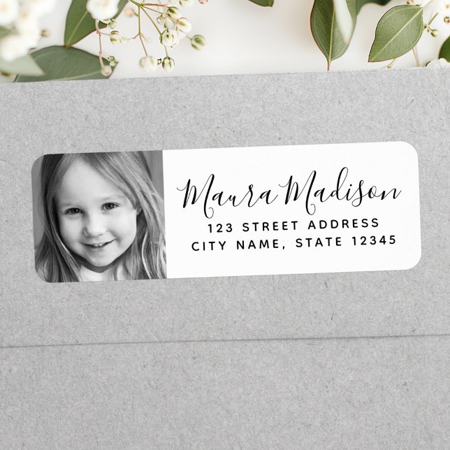 Custom photo elegant script return address (Custom photo elegant script return address label)