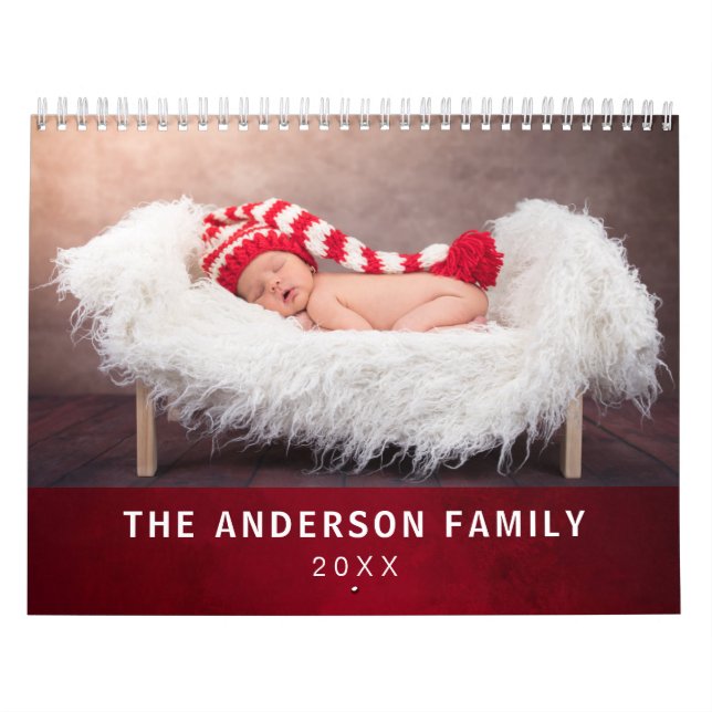 Custom Photo Elegant Styish Red Calendar (Cover)
