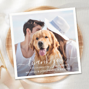 Custom Photo Elegant Thank You Dog Pet Wedding Napkin