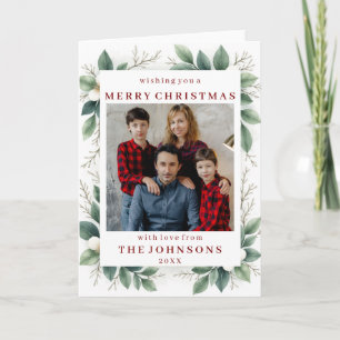 Custom Photo Elegant Winter Greenery Frame Card
