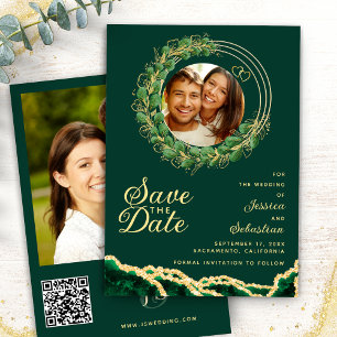 Custom Photo Emerald Green & Gold Elegant Save The Date