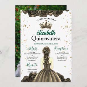 Custom Photo Emerald Green Quinceañera Invite