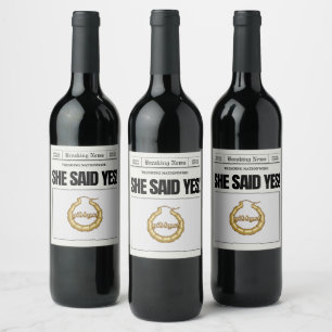 Custom Photo Engagemen Newspaper Wine Bottle Label