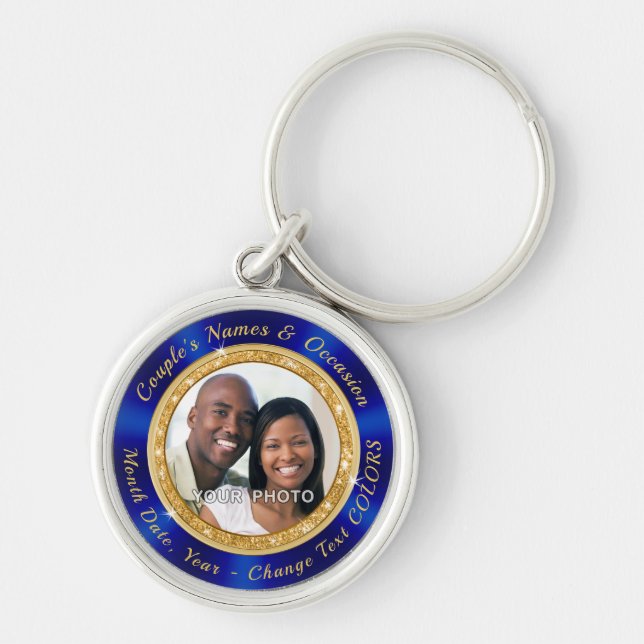 Custom PHOTO Engagement Gifts for Bride and Groom Key Ring (Front)