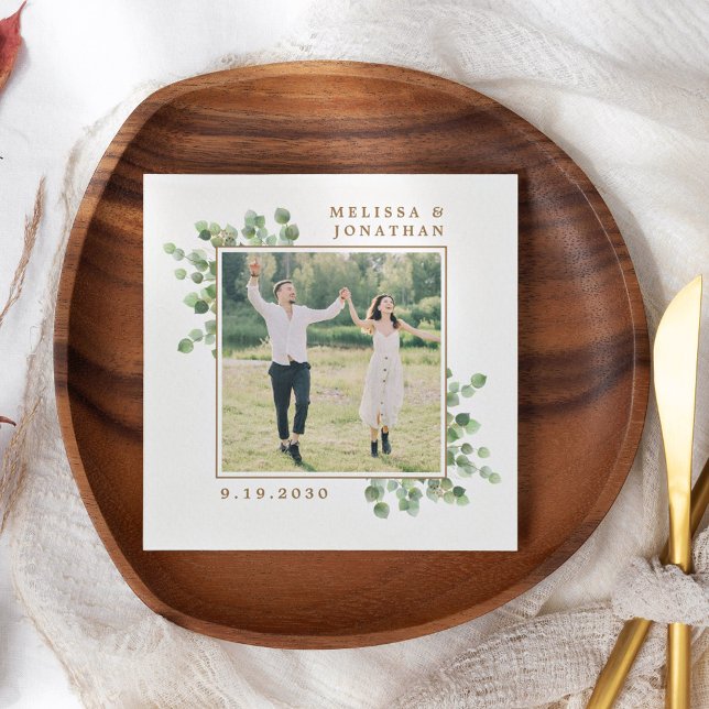 Custom Photo Eucalyptus Botanical Foliage Wedding Napkin (Creator Uploaded)