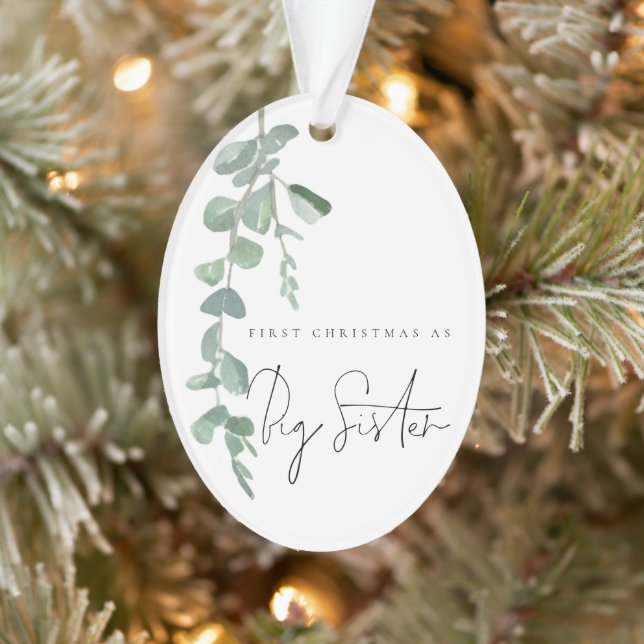 Custom Photo Eucalyptus First Christmas Big Sister Ornament (Tree)