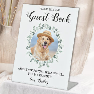 Custom Photo Eucalyptus Pet Wedding Guest Book Pedestal Sign