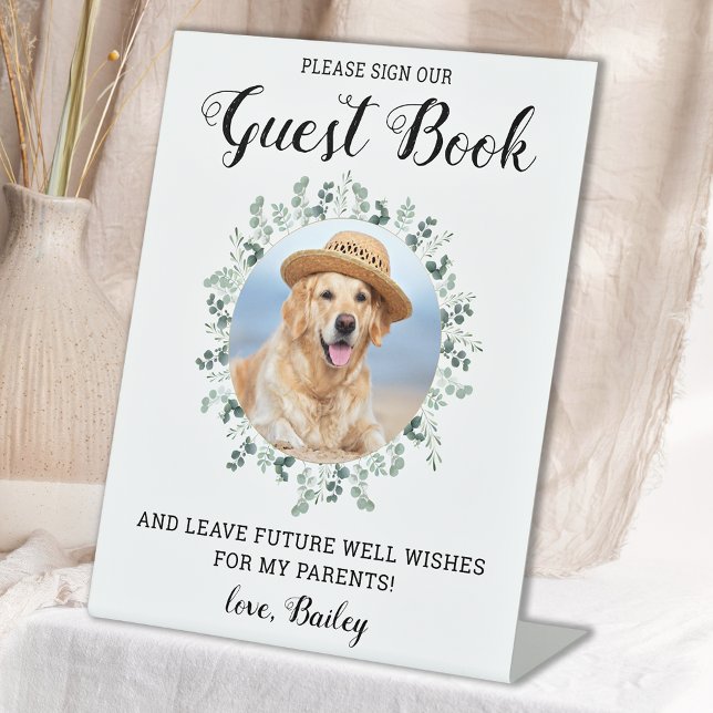 Custom Photo Eucalyptus Pet Wedding Guest Book  Pedestal Sign (Creator Uploaded)