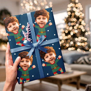Custom Photo Face Fun Christmas Elf Kid Picture W Wrapping Paper