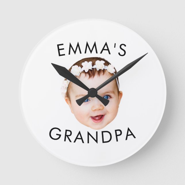 Custom Photo Face Mum Grandma Grandpa Birthday Round Clock (Front)
