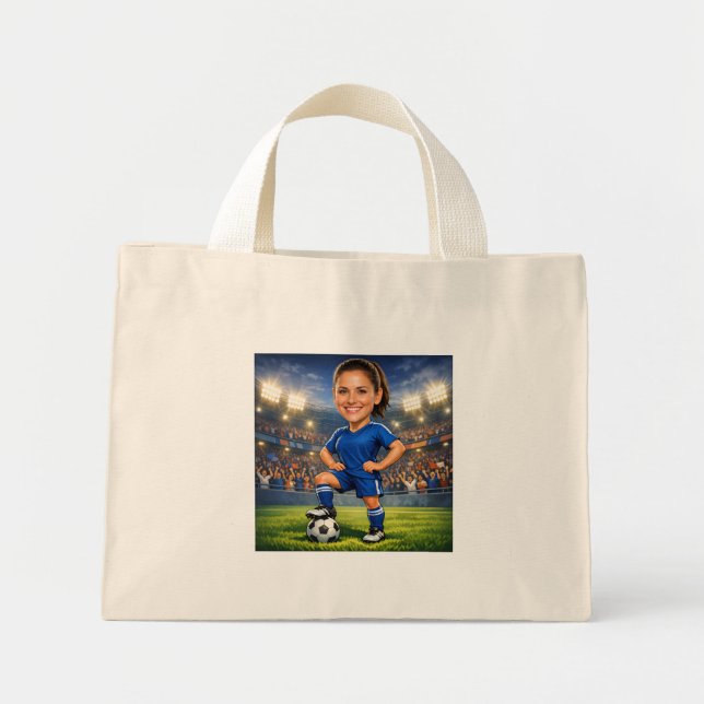 Custom Photo-Face Soccer/Football Star Caricature  Mini Tote Bag (Front)