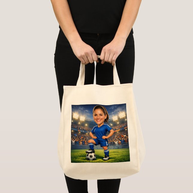 Custom Photo-Face Soccer/Football Star Caricature  Tote Bag (Front (Product))