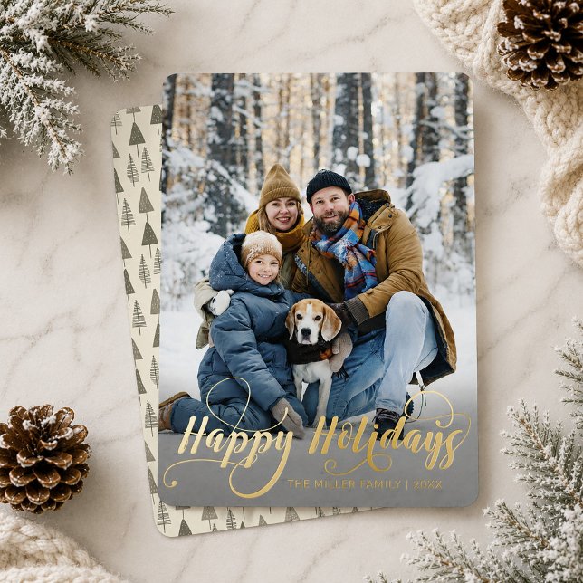  Custom Photo Family Merry Christmas Gold Script (Custom Photo Family Merry Christmas Gold Script Foil Holiday Card)