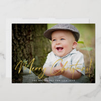 Custom Photo family Merry Christmas Script Gold