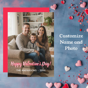 Custom Photo & Family Name. Valentines Holiday Card