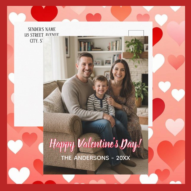  Custom Photo & Family Name. Valentines Holiday Postcard (Creator Uploaded)