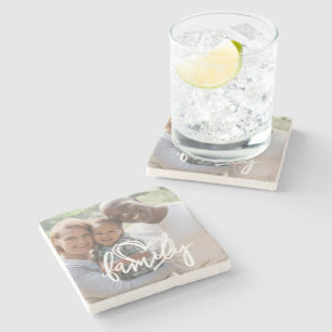 Custom Photo Family Script Stone Coaster