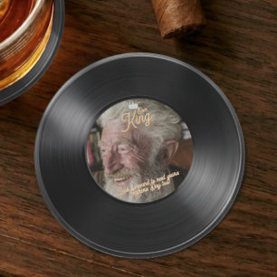 Custom Photo Father's Day Vinyl Record Round Paper Coaster
