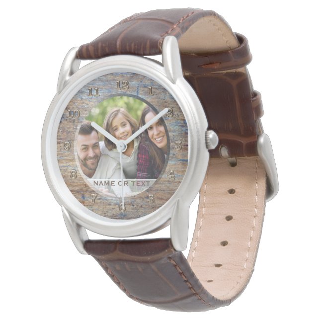 Custom Photo Fathers Day Watch for Dad Rustic (Angled)