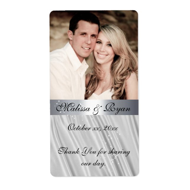 Custom Photo, Faux, Silver Satin, Wine Label (Front)