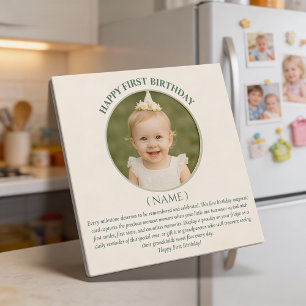 Custom Photo First Birthday Sage Green Thin Magnet
