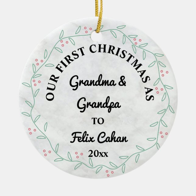 Custom Photo First Christmas as Grandma & Grandpa Ceramic Tree Decoration (Front)