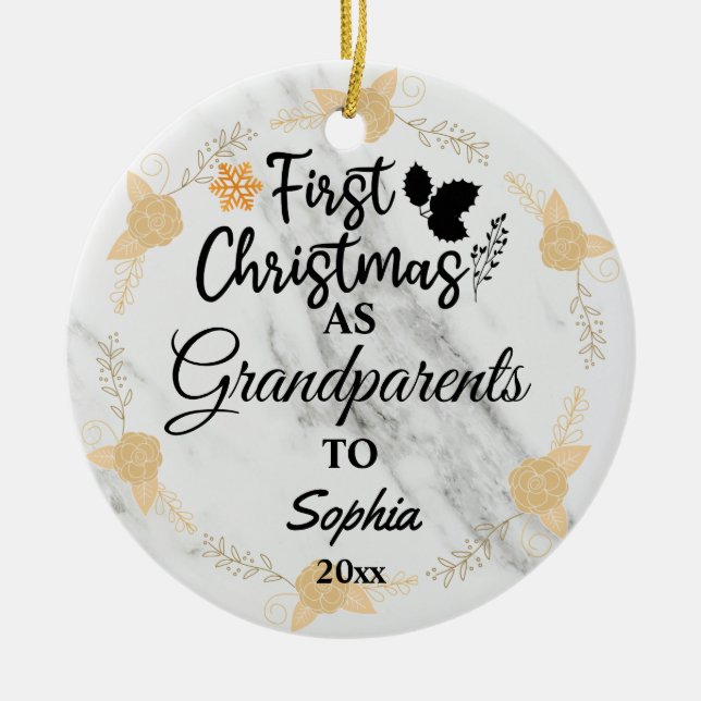 Custom Photo First Christmas as Grandparents 2023 Ceramic Tree Decoration (Front)