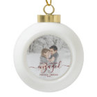 Custom Photo First Christmas Engaged Red Script