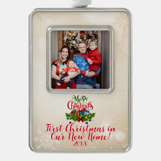 Custom Photo First Christmas in New Home Ornament (Front)
