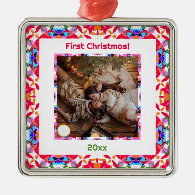 Custom Photo First Christmas Newly Weds New Home  Metal Tree Decoration (Front)
