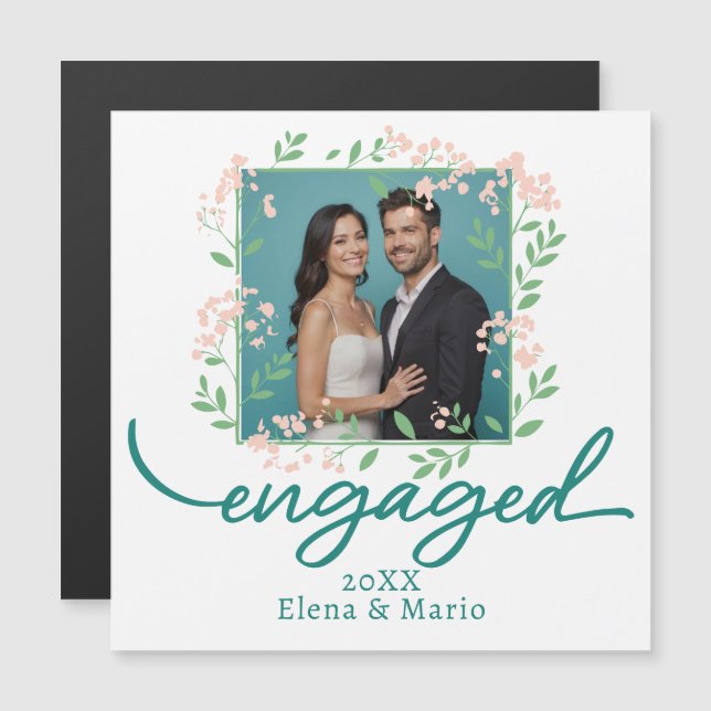 Custom Photo Floral Engagement Announcement Script (Front/Back)