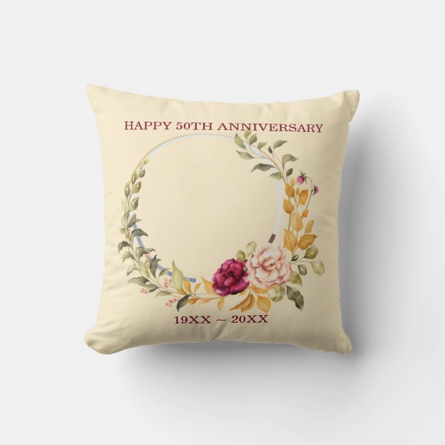 Custom Photo Floral Frame Anniversary  Cushion (Front)