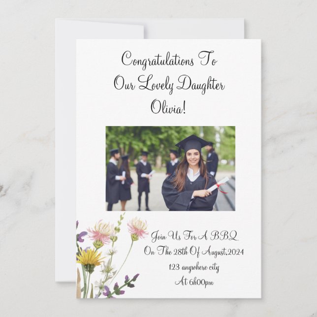 custom photo floral graduation invitation (Front)