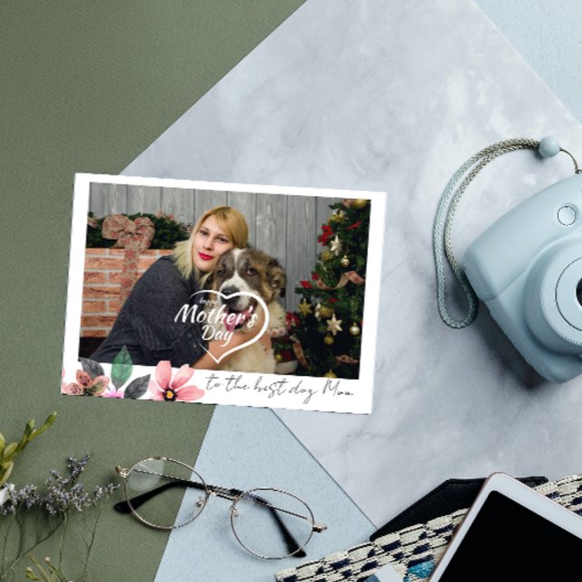 Custom Photo Floral Happy Mothers Day best dog mum Holiday Card (Creator Uploaded)