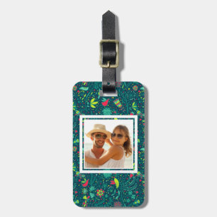 Custom Photo Floral pattern with cartoon birds 2 Luggage Tag