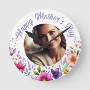 Custom Photo Floral Wall Clock – Mother’s Day Gift