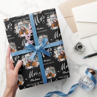 Custom Photo Floral Watercolor Frame Bridal Shower Wrapping Paper