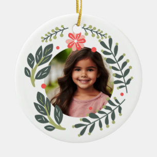 Custom Photo Floral Wreath Flower Frame Ceramic Tree Decoration