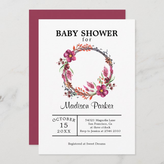 Custom Photo Floral Wreath  Invitation (Front/Back)