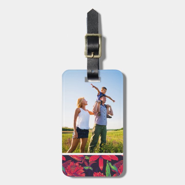 Custom Photo Flowers And Hummingbirds Luggage Tag (Front Vertical)