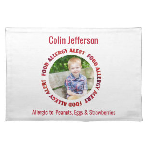 Custom Photo Food Allergy Alert Personalised Kids Placemat