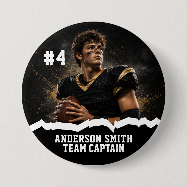 Custom Photo Football Team Captain Button Pin (Front)