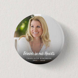Custom Photo Forever In Our Hearts Funeral 3 Cm Round Badge