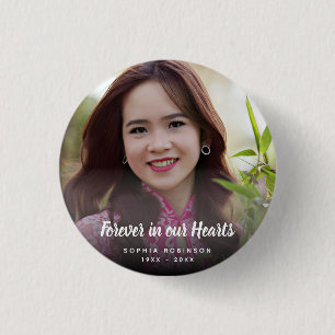Custom Photo Forever In Our Hearts Funeral 3 Cm Round Badge