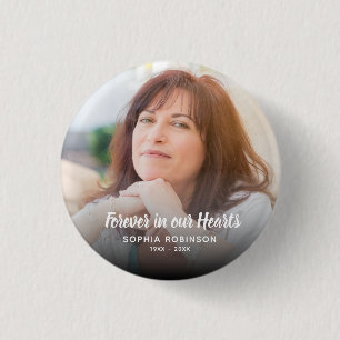 Custom Photo Forever In Our Hearts Funeral 3 Cm Round Badge