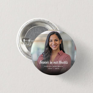 Custom Photo Forever In Our Hearts Funeral 3 Cm Round Badge