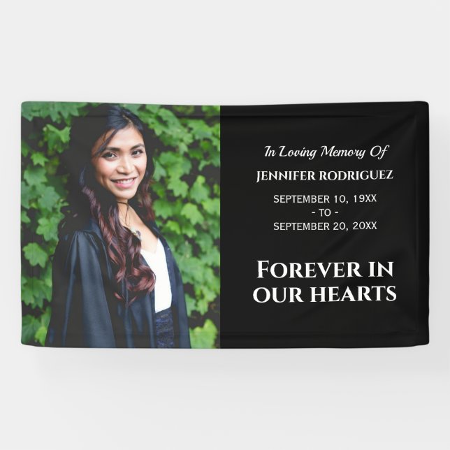 Custom Photo Forever In Our Hearts Modern Funeral Banner (Horizontal)