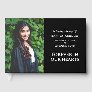 Custom Photo Forever In Our Hearts Modern Funeral Guest Book
