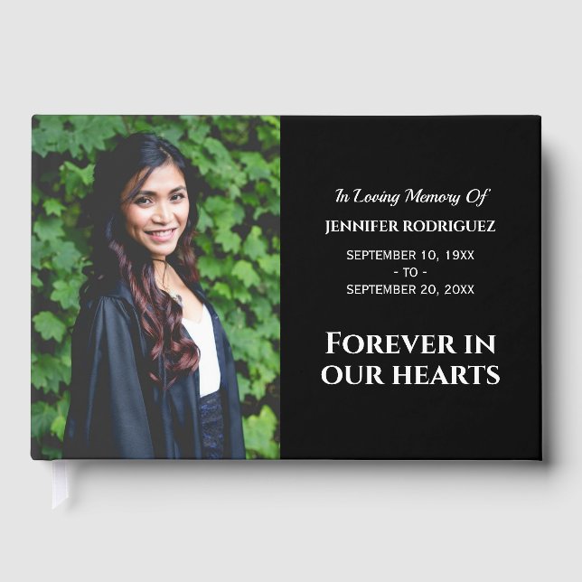 Custom Photo Forever In Our Hearts Modern Funeral Guest Book (Front)
