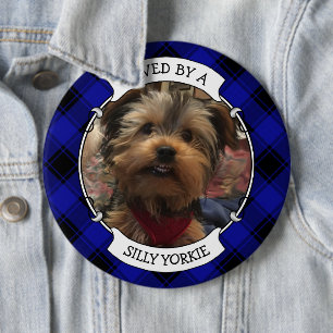 Custom Photo Frame Classic Blue and Black Plaid 6 Cm Round Badge